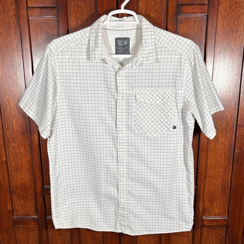 Mountain Hardwear Men's White Short Sleeve Shirt w/ Black Lines Size Large